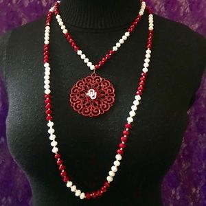Oklahoma Sooners 60” Red White Crystal OU Necklace